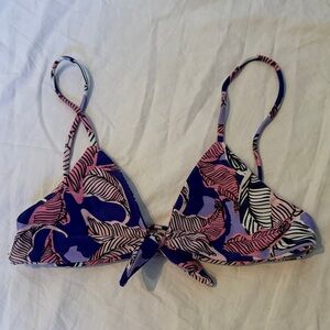 Tropical Leaf Print Triangle Bikini Top - Pink & Purple